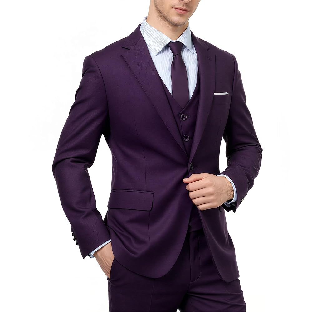 Cloudstyle Mens 3-Piece Suit Notched Lapel One Button Slim Fit Formal Jacket Vest Pants Set