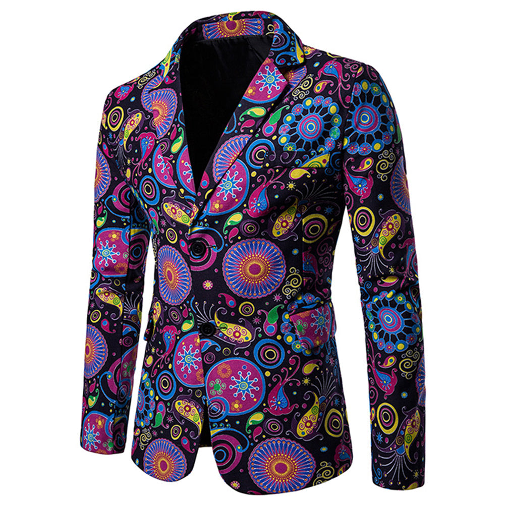 YFFUSHI Mens 2 Piece Ethnic Suit Printed Blazer and Pants