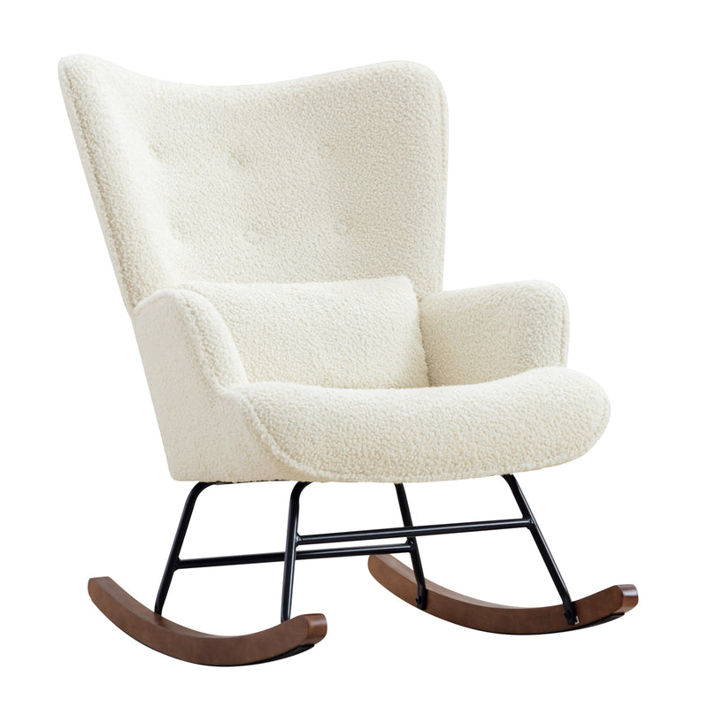 Beige Scandinavian Rocking Chair with Lumbar Support – Plush Living Room Armchair for Reading & Relaxing