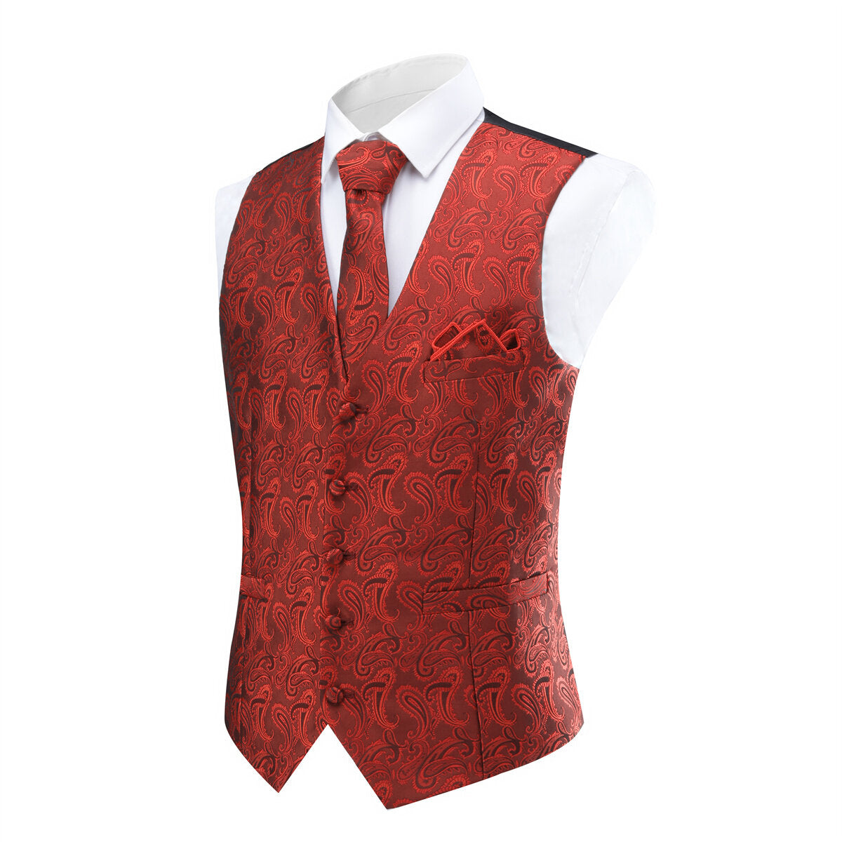 YFFUSHI Mens Paisley Jacquard Vest Tie Pocket Square Set for Suit or Tuxedo