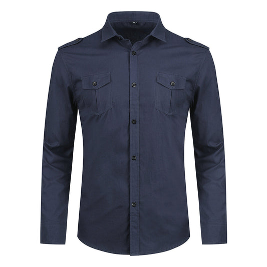YFFUSHI Mens Utility Shirt Cotton Multi-pocket Slim Fit Top with Epaulette