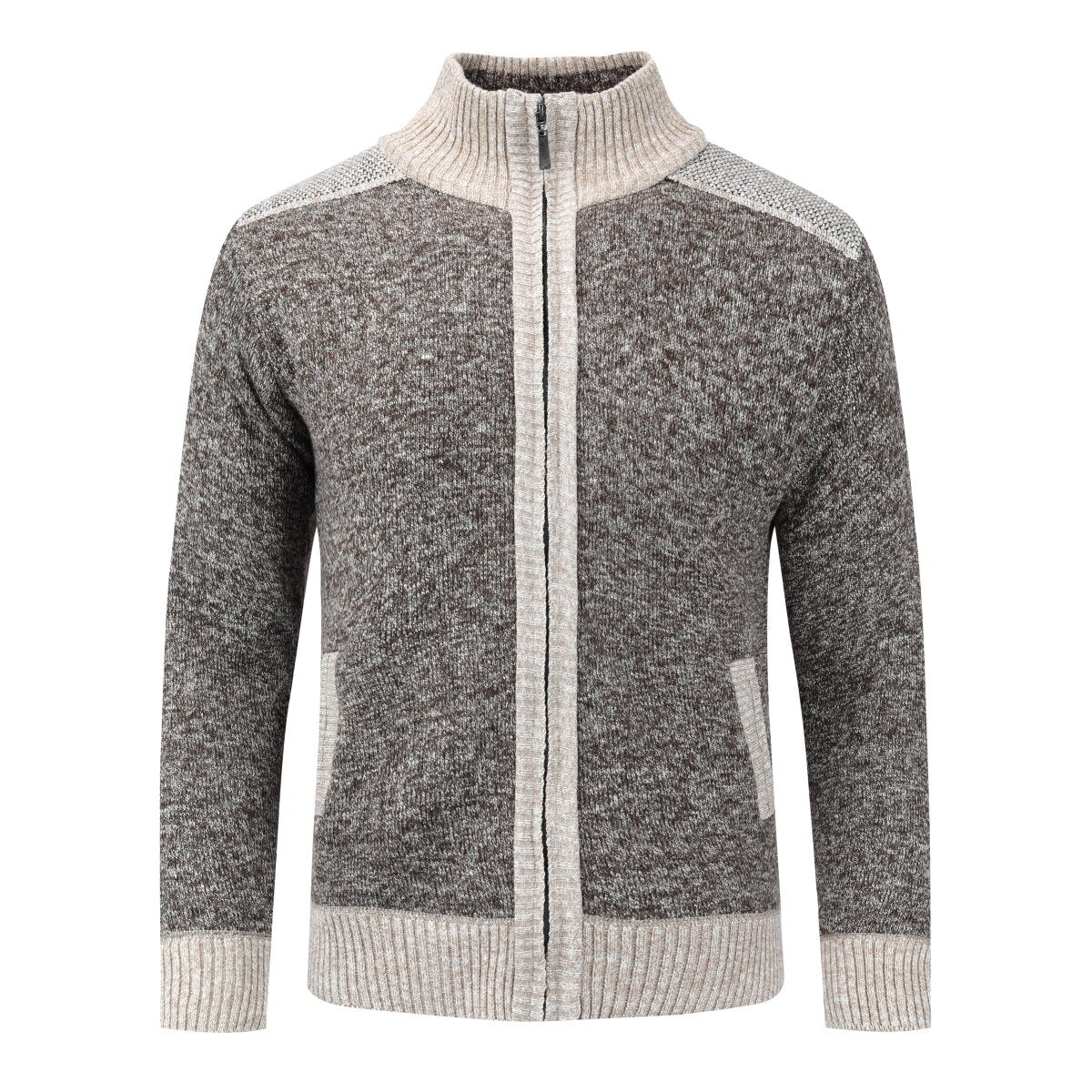 YOUTHUP Mens Thick Color Block Stand Collar Knitted Sweater