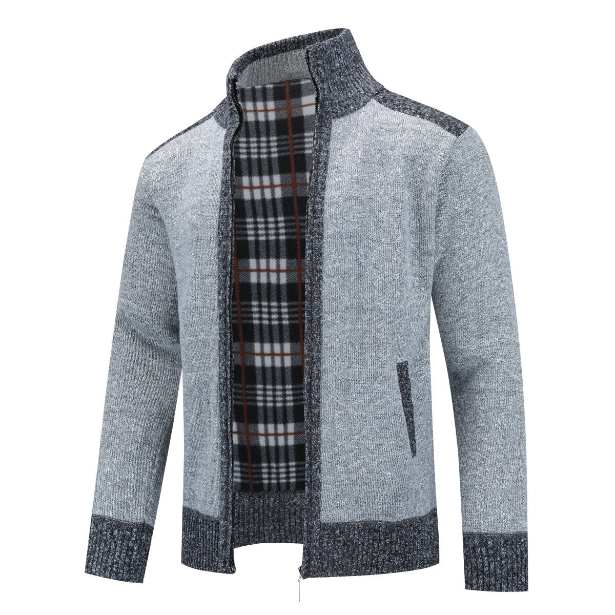 YOUTHUP Mens Thick Color Block Stand Collar Knitted Sweater