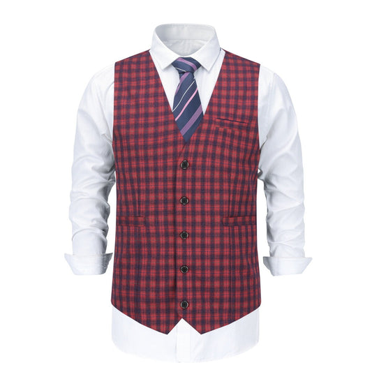 YFFUSHI Mens Business Casual Single Breasted Slim Plaid Suit Vest
