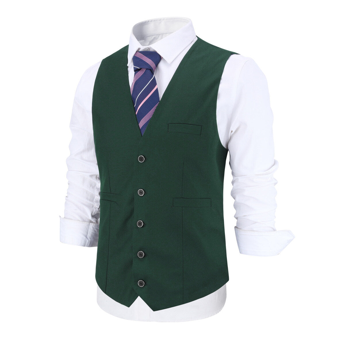 YFFUSHI Mens Business Slim Formal Vest Solid Color Breasted Suit Waistcoat