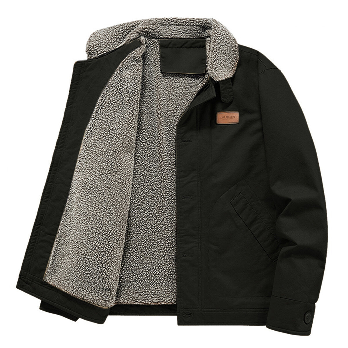 YFFUSHI Mens Outdoor Casual Windproof Jacket Fur Collar Thickened Fleece Coat