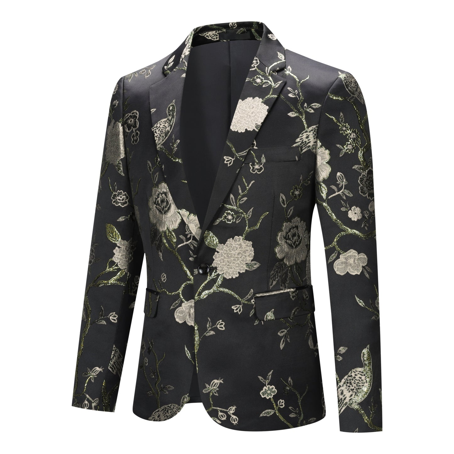 Cloudstyle Men's Embroidery Tux Dress Suit Jacket Formal Print Prom Blazer Dinner Sport Black Coat