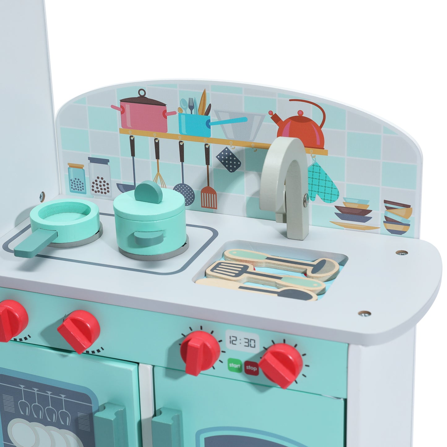 Brinquedo de madeira Cozinha verde Conjunto de cozinha de canto infantil HOMEMIYN