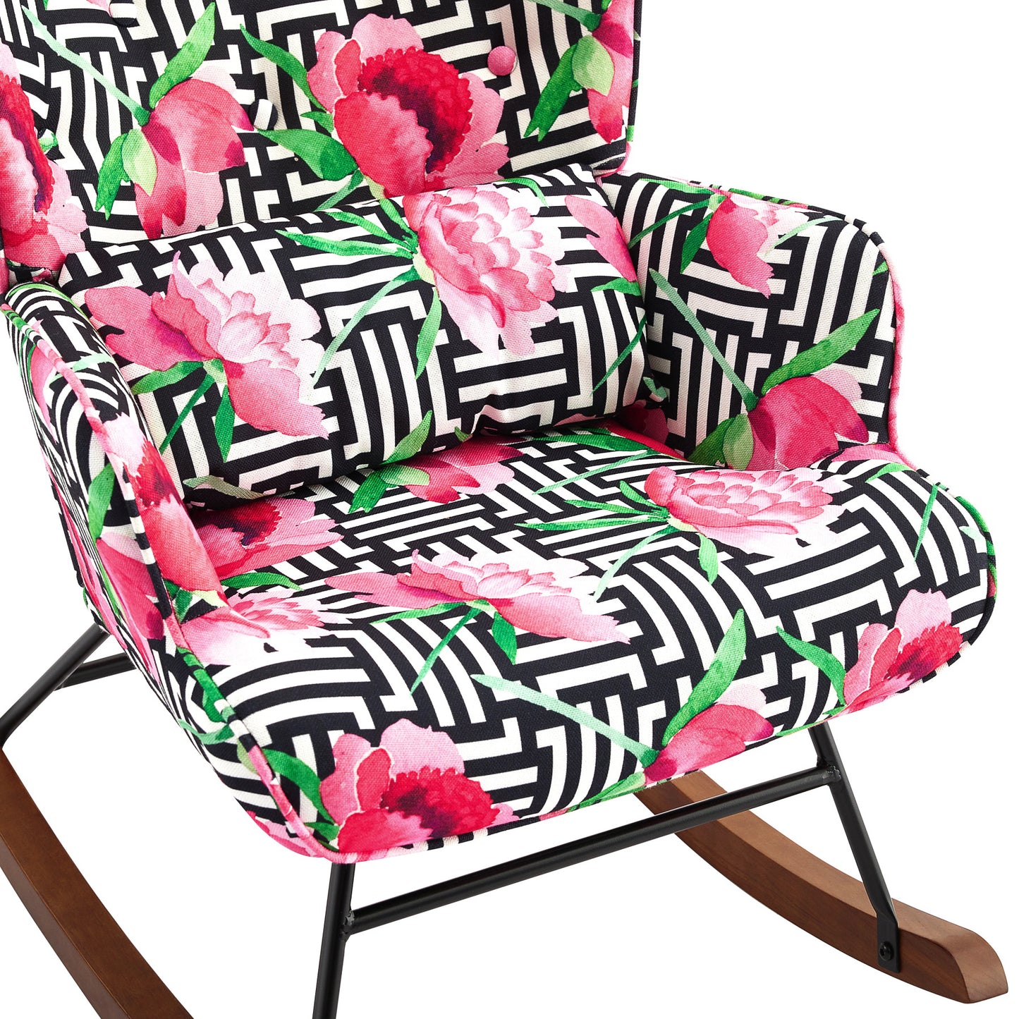 Cadeira de Balanço HomeMiYN com Banco Acompanhante (87x66x90cm - Metal/Madeira - rosa)