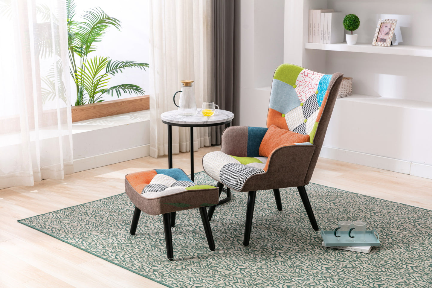 Sillón de relajación con taburetes, sillón de mosaico, sillón de orejas, sillón de habitaciones, colorido