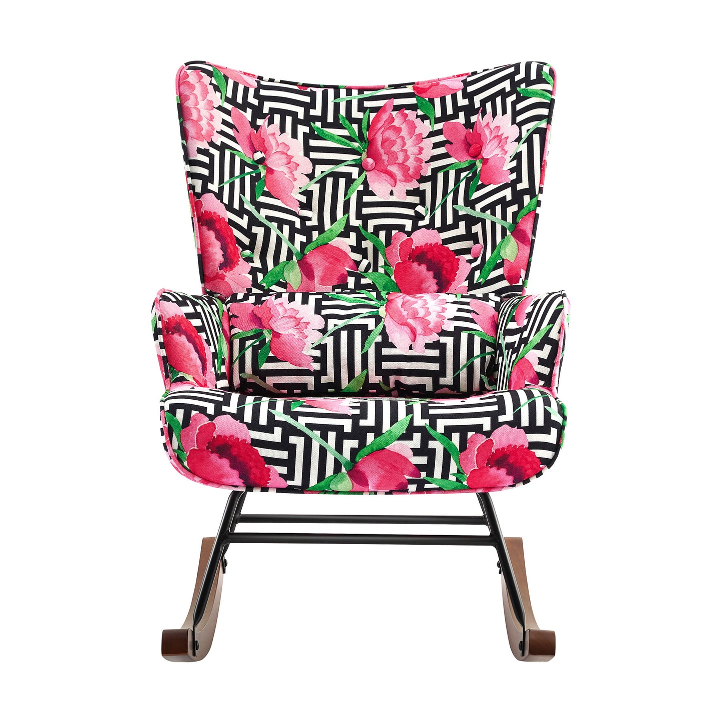 Cadeira de Balanço HomeMiYN com Banco Acompanhante (87x66x90cm - Metal/Madeira - rosa)