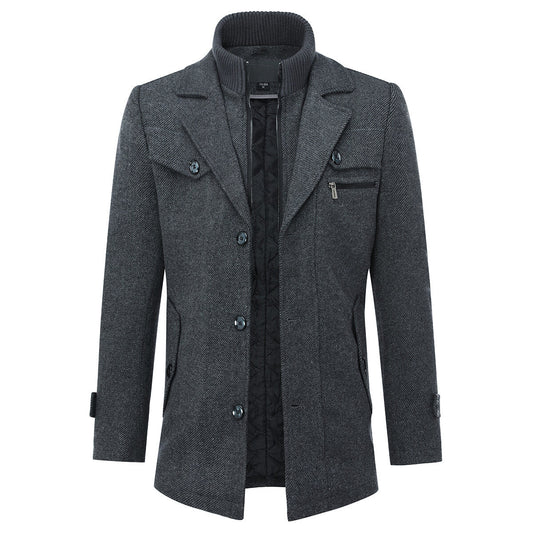YFFUSHI Mens Winter Mid Length Thick Wool Trench Coats Regular Fit Padded Military