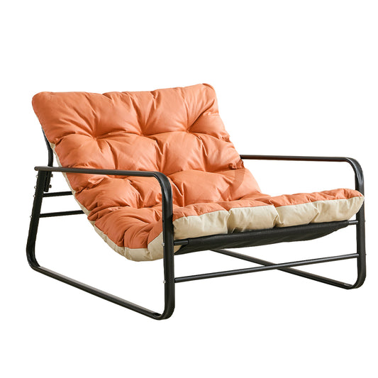 Fauteuil Salon Chaise Longue de Jardin avec Coussin Réversible Chaise rembourrée en Acier Chaise Longue de Loisirs Orange