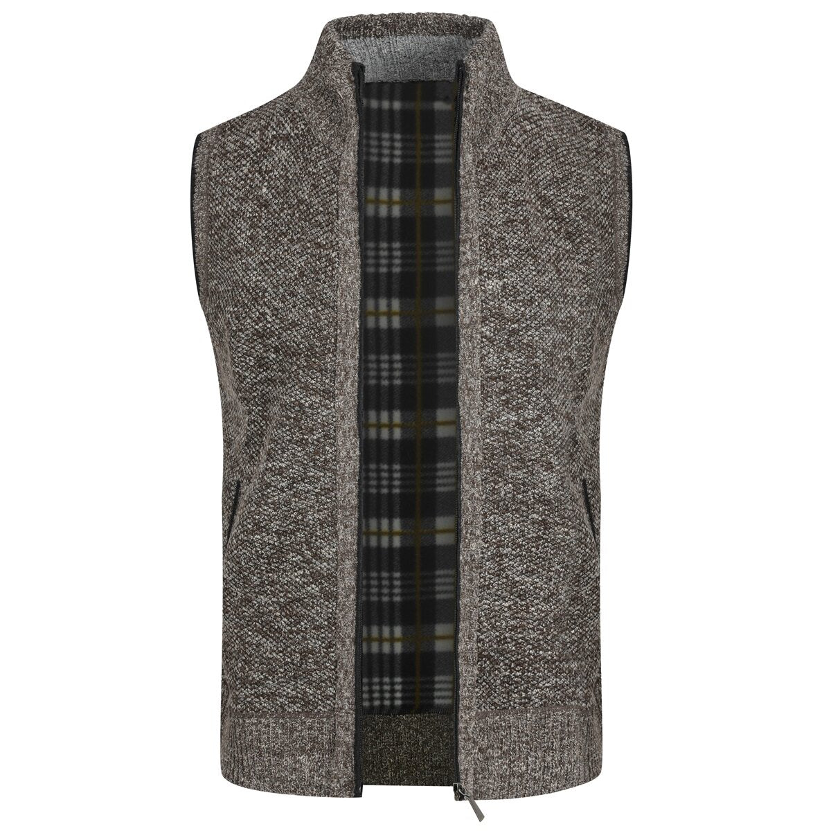 YFFUSHI Mens Knitted Gilet Fleece Lining Quilted Cardigan