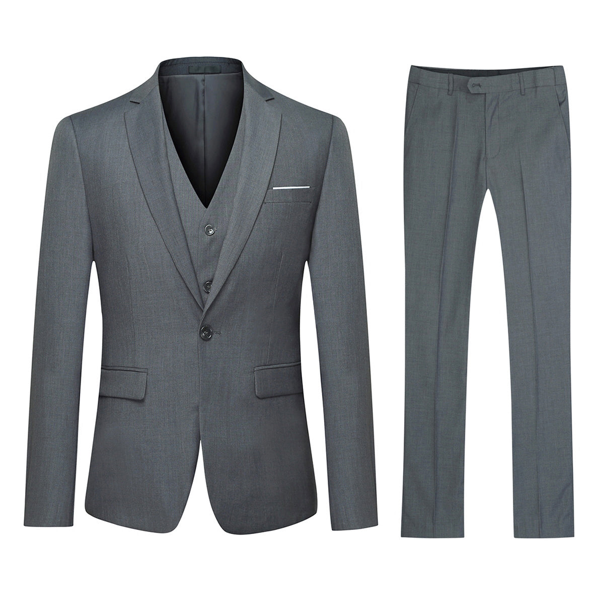 Cloudstyle Mens 3-Piece Suit Notched Lapel One Button Slim Fit Formal Jacket Vest Pants Set