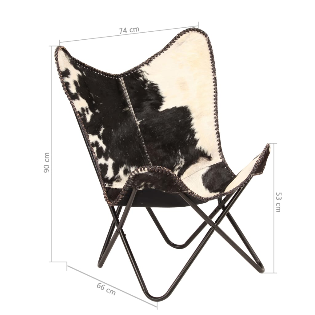 Chaise Cuir véritable de chèvre Noir et Blanc Forme de papillon