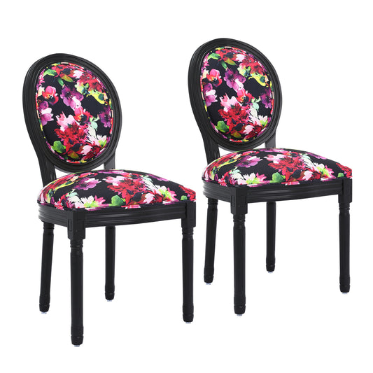 2 cadeiras de jantar: estrutura preta, padrão floral brilhante sobre fundo preto - 56x50x94,5 cm - Design chinês contemporâneo