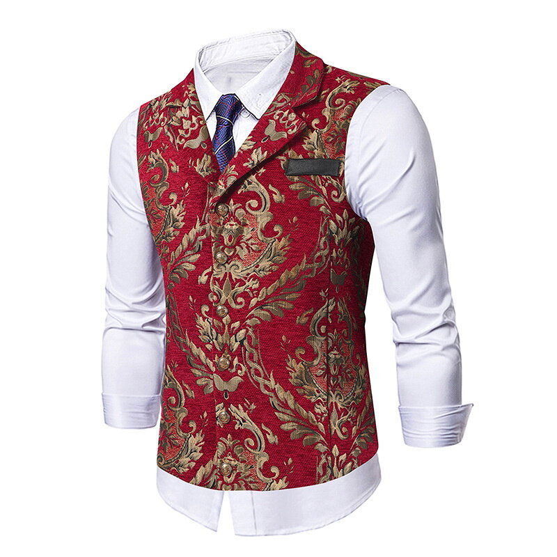 YOUTHUP Mens Elegant Jacquard Bronzing Slim Fit Suit Vest