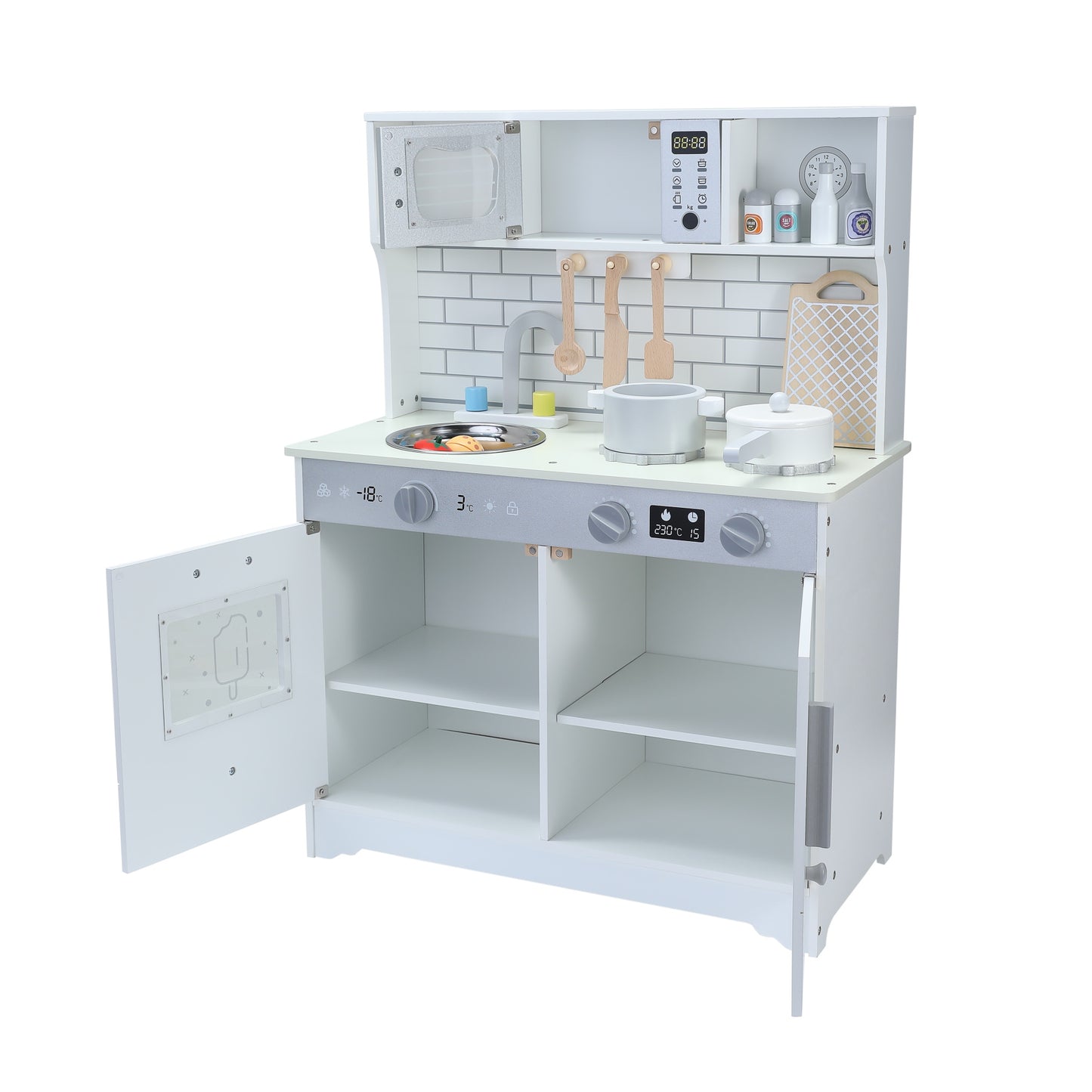Cozinha Infantil Multifuncional ORYXEARTH Madeira Branco Suave Unissex