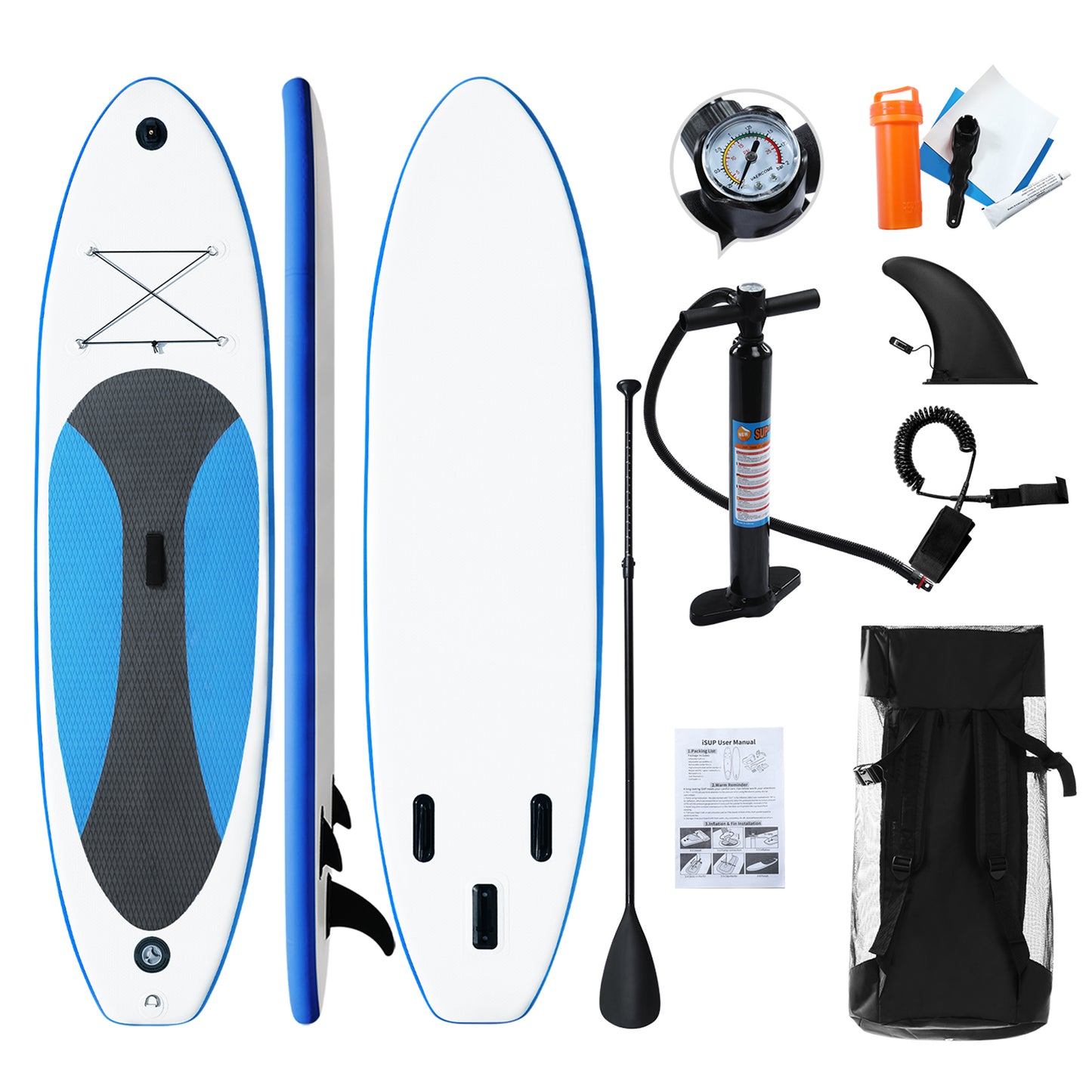 Aufblasbares Stand Up Paddle - HOMEMIYN - Surfbrett für Erwachsene 300 x 76 x 10 cm - Blau/Weiß