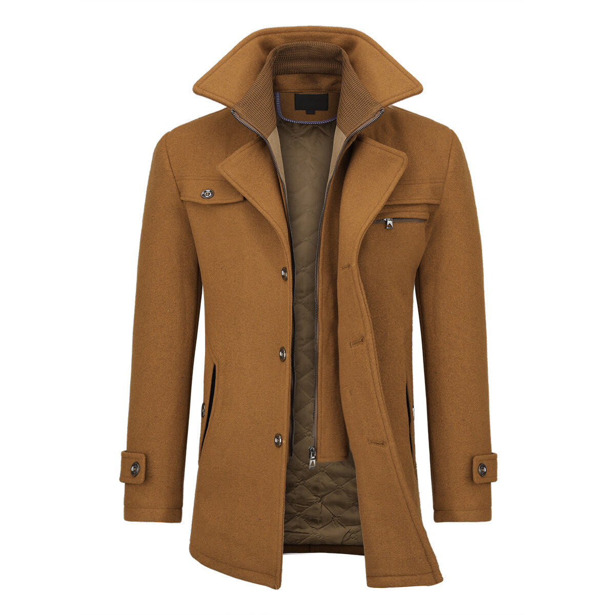 YFFUSHI Mens Wool Coats Military Winter Double Collar Trench Coat Thick Casual Peacoat