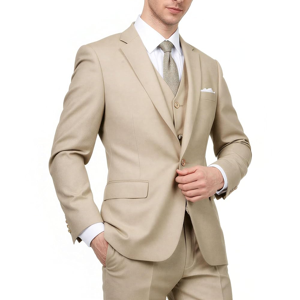 Cloudstyle Mens 3-Piece Suit Notched Lapel One Button Slim Fit Formal Jacket Vest Pants Set