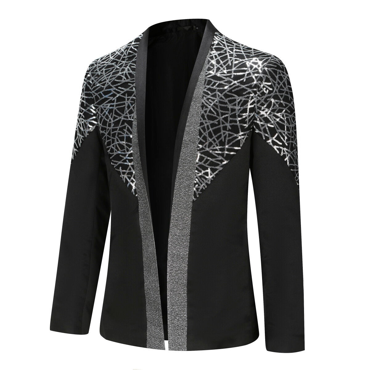 YFFUSHI Mens Party Sequin Blazer Stand Collar Casual Sparkle Suit Jacket