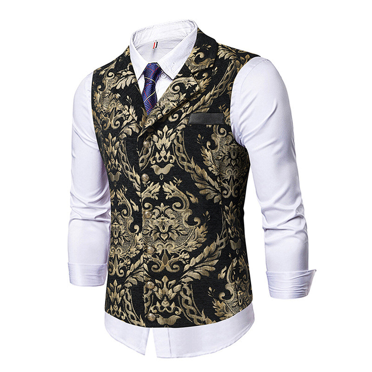 YOUTHUP Mens Elegant Jacquard Bronzing Slim Fit Suit Vest