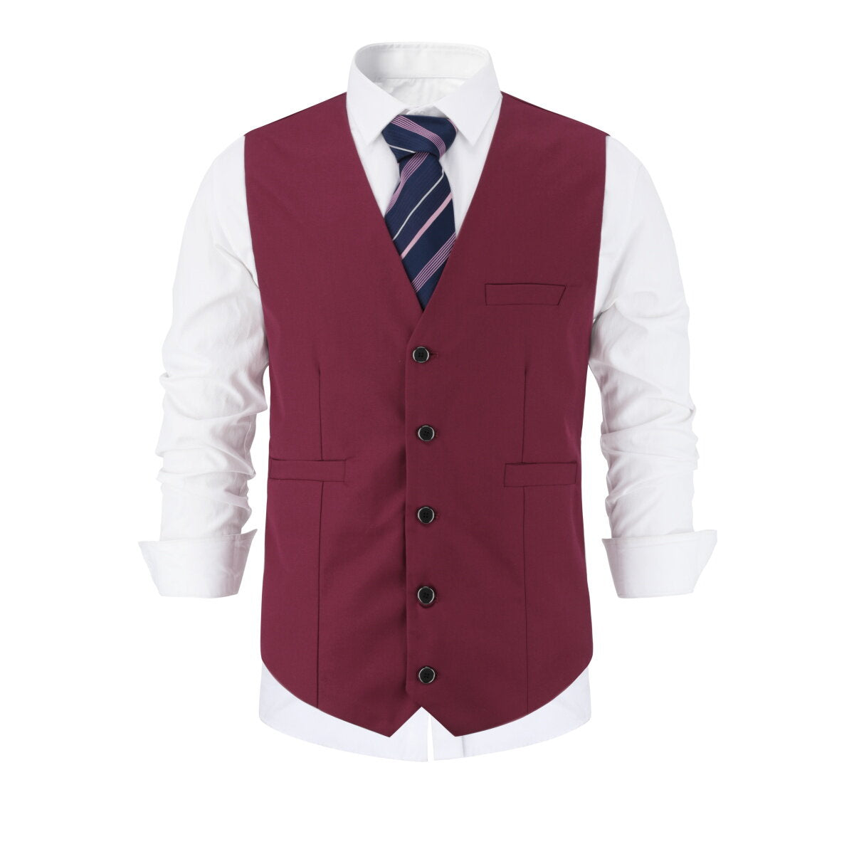 YOUTHUP Mens Business Slim Formal Vest Solid Color Breasted Suit Waistcoat