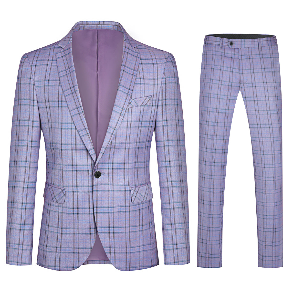 Cloudstyle Mens 2 PCS Plaid Suits Slim Formal Suit Checkered Holiday Blazer Jacket Pants