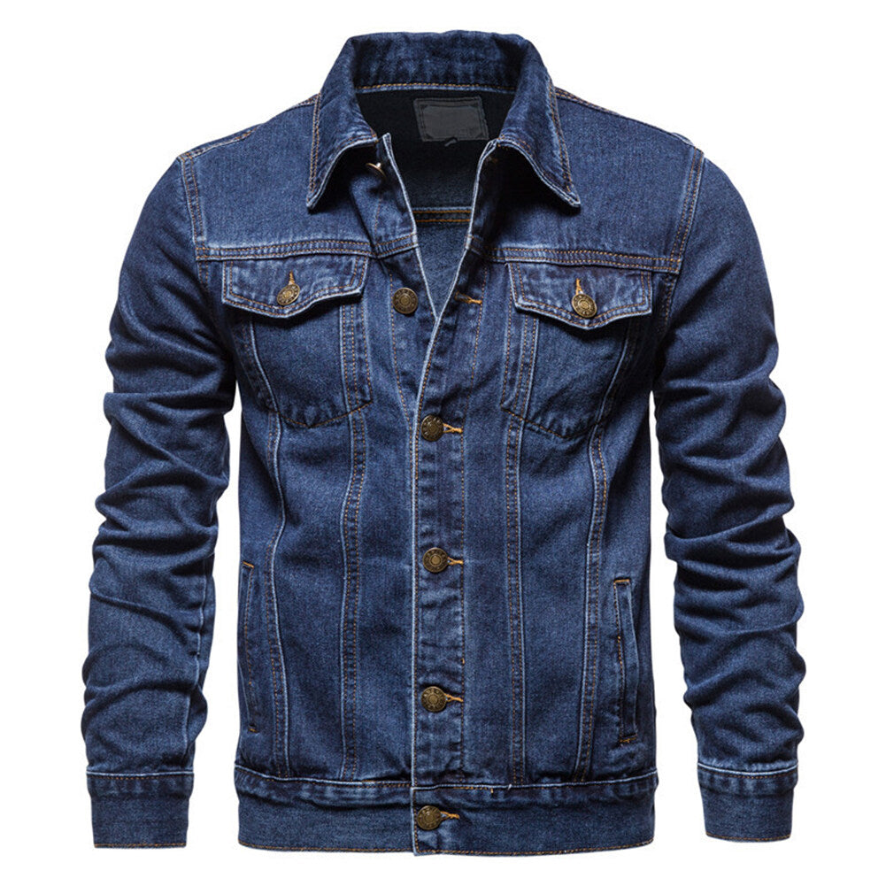 YFFUSHI Mens Casual Denim Jacket Cargo Multi Pocket Lapel Denim Jacket