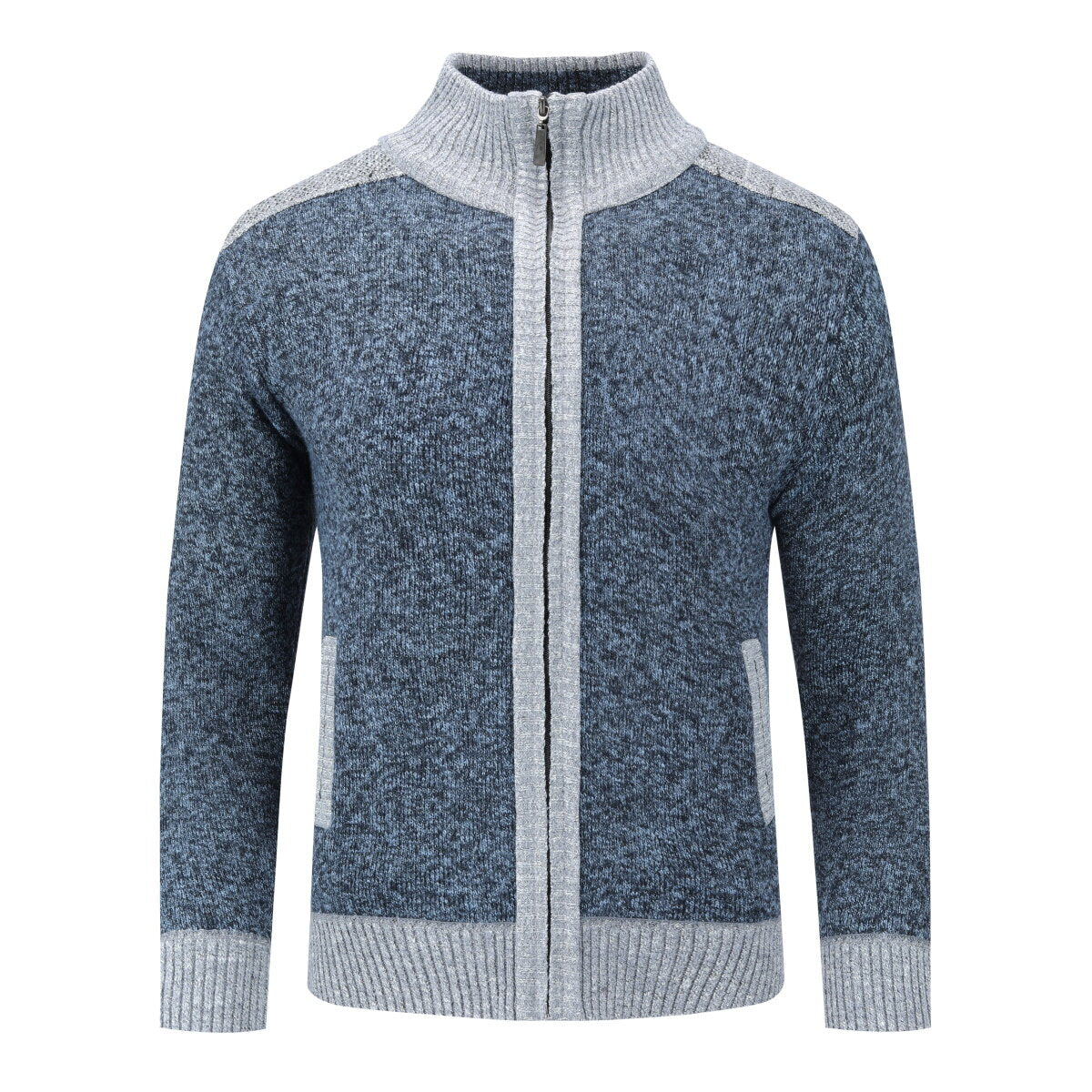 YOUTHUP Mens Thick Color Block Stand Collar Knitted Sweater