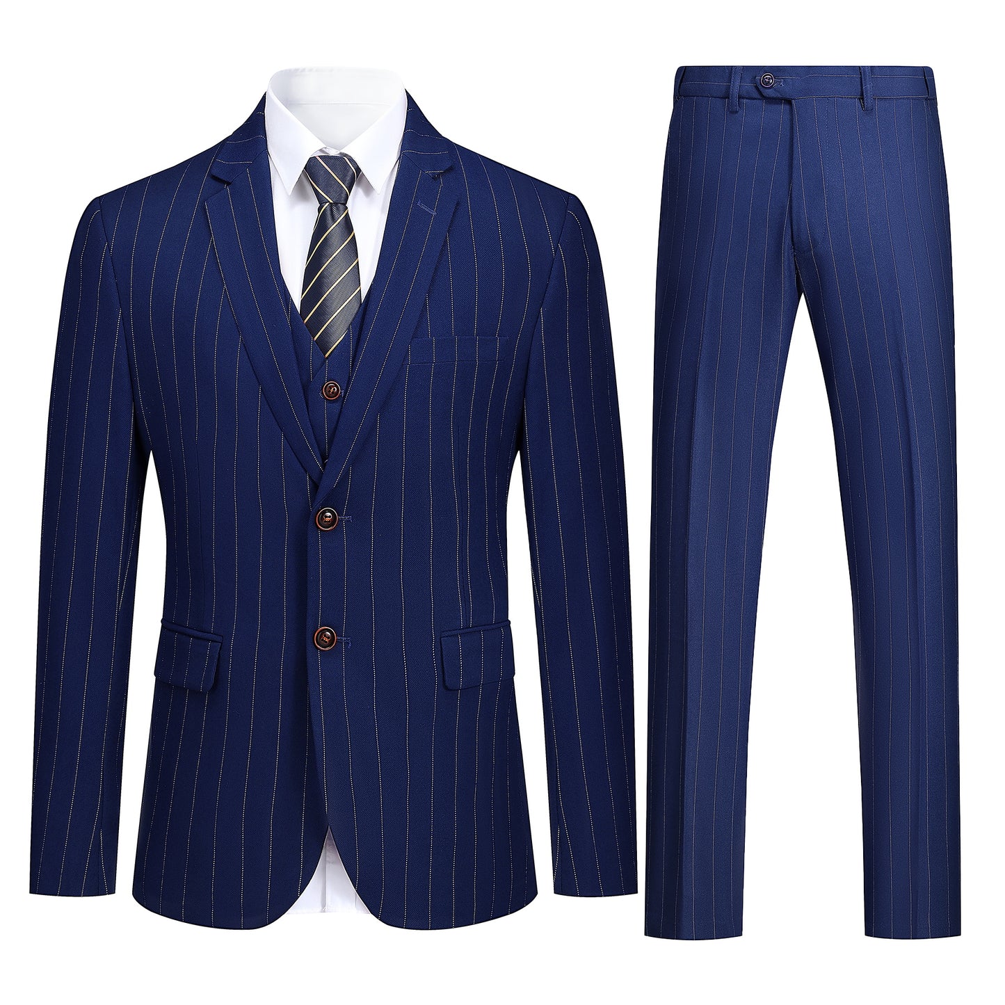 Cloudstyle Mens 3 Piece Stripe Suit Set Center Vent 2 Button Tux Blazer Jacket Vest Trousers