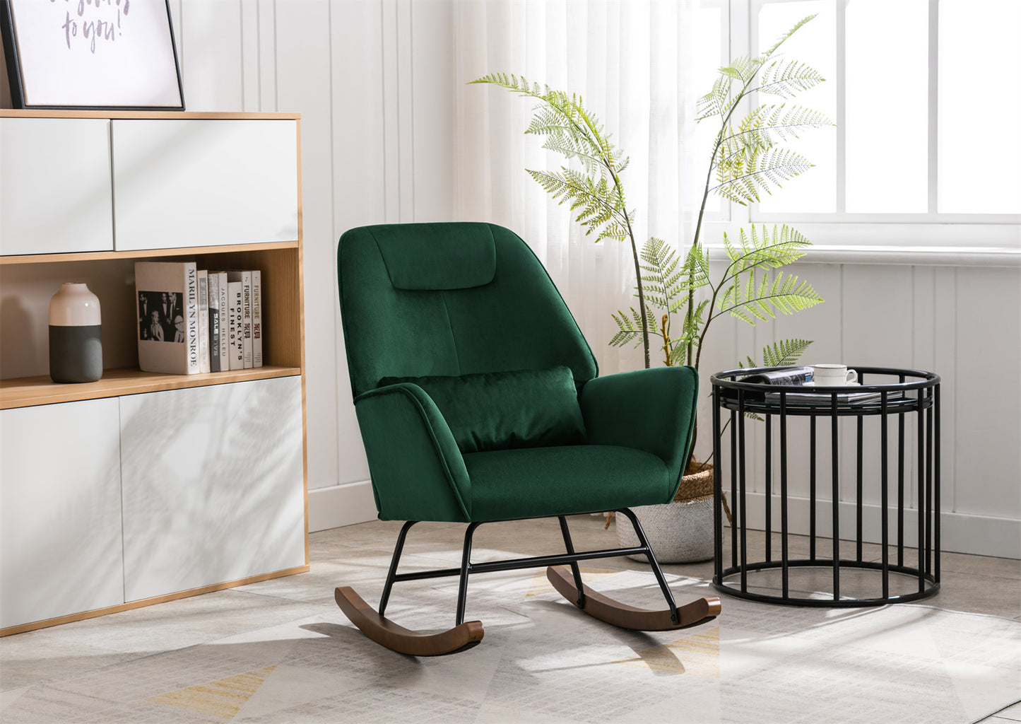 Sillón reclinable tapizado en terciopelo con soporte lumbar, ideal para sala de estar y dormitorio infantil, color verde