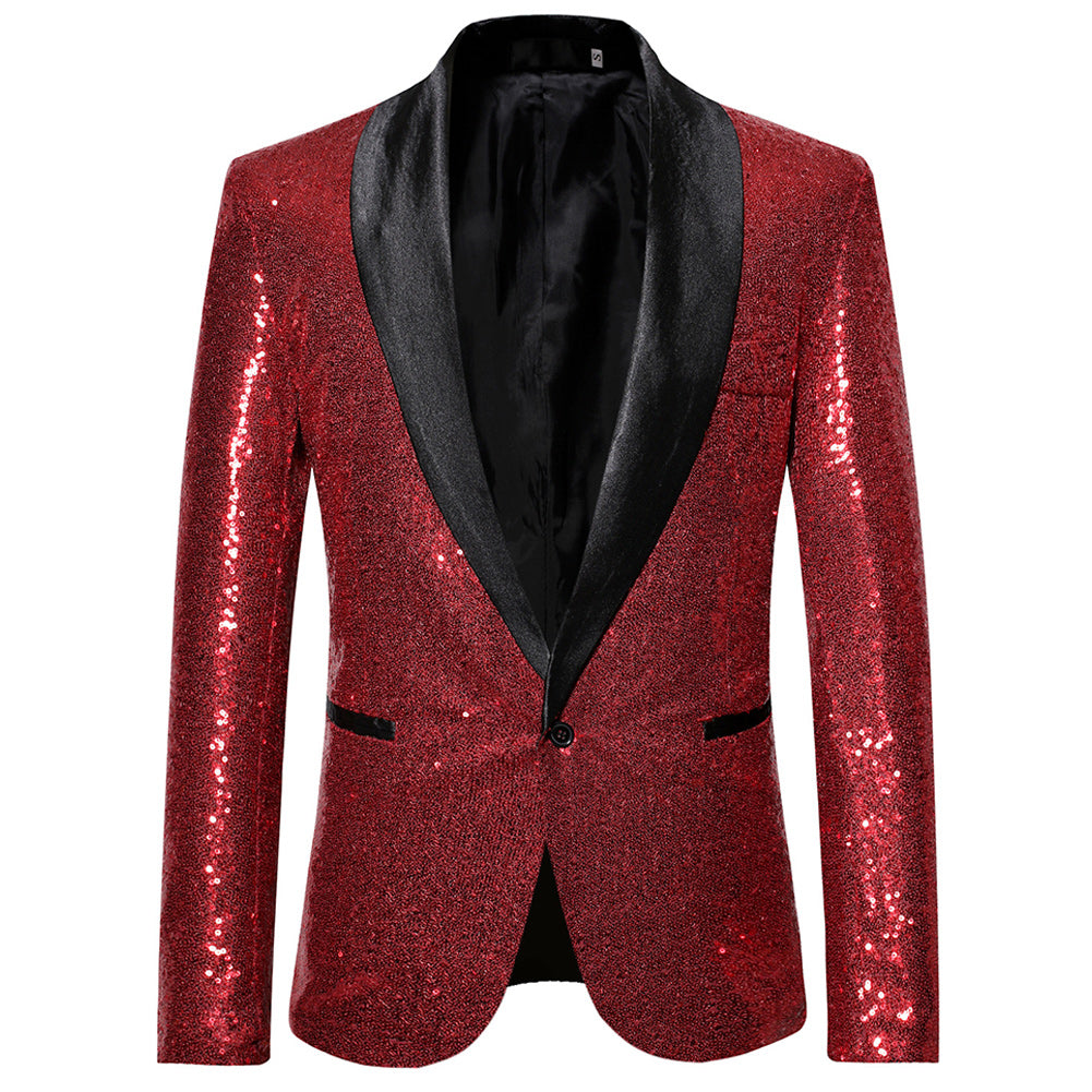 YFFUSHI Mens Shiny Sequin Wedding Suit Blazer