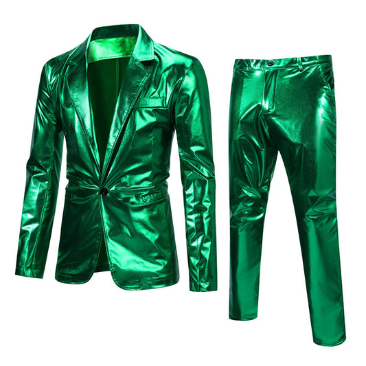 YFFUSHI Mens 2Pce Suit Glossy Shiny Tuxedo Waterproof Blazer and Pants