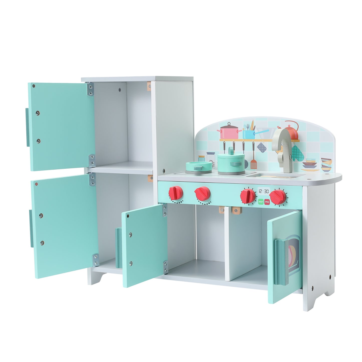 Brinquedo de madeira Cozinha verde Conjunto de cozinha de canto infantil HOMEMIYN