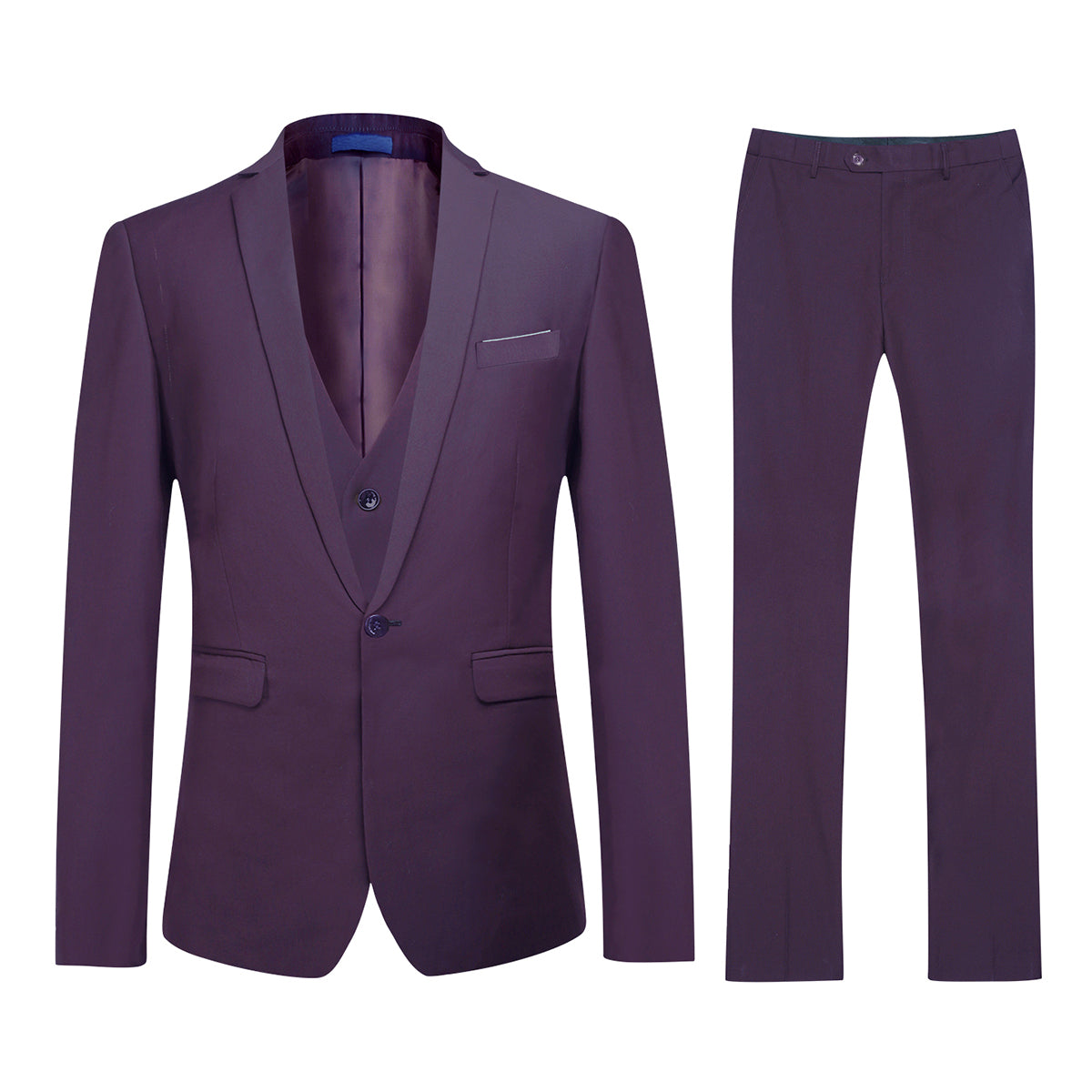 Cloudstyle Mens 3-Piece Suit Notched Lapel One Button Slim Fit Formal Jacket Vest Pants Set