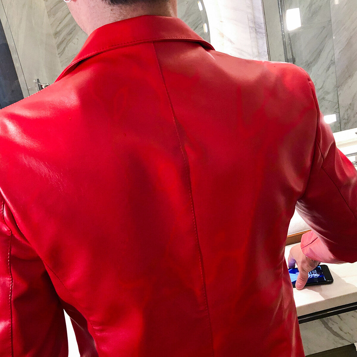 YFFUSHI Mens Slim Fit Shiny Glossy Waterproof Leather Blazer