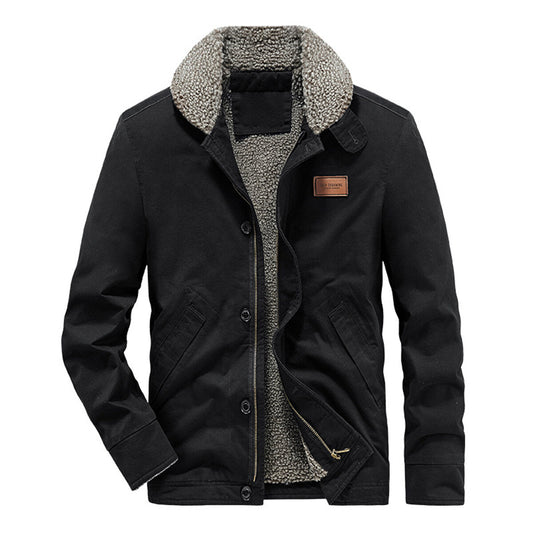 YFFUSHI Mens Outdoor Casual Windproof Jacket Fur Collar Thickened Fleece Coat