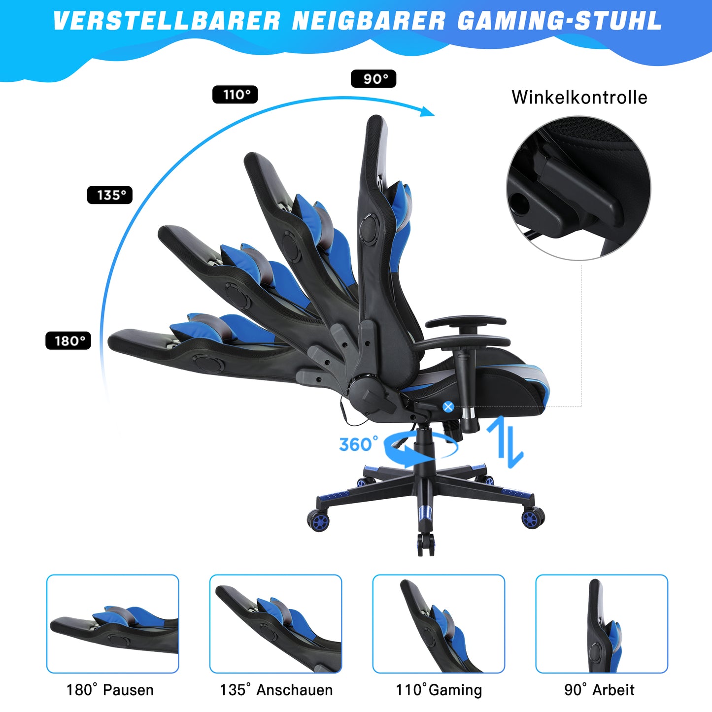 Gamingstoel met RGB LED-verlichting en luidsprekers Gamingstoel in racestijl Kantoorstoel PU-leren pc-stoel