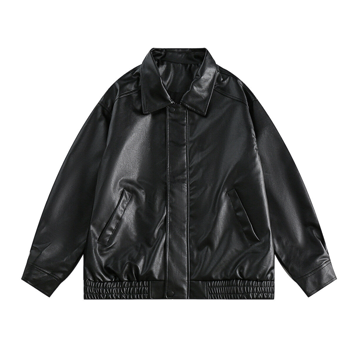 YFFUSHI Mens Simple Casual Leather Long Sleeve Lapel Solid Color Jacket