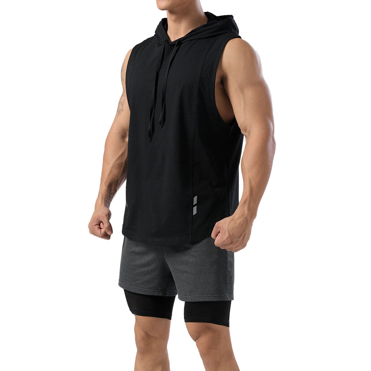 YFFUSHI Mens Sports Sleeveless Hoodie Gym Workout Solid Color Tank Top
