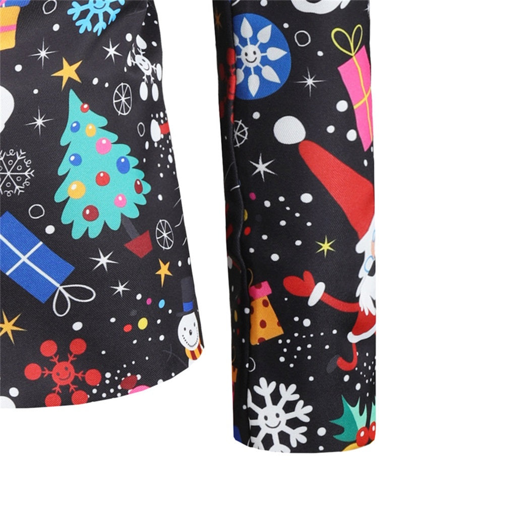 YFFUSHI Mens Christmas Snowman Pattern Slim Fit Suit Blazer
