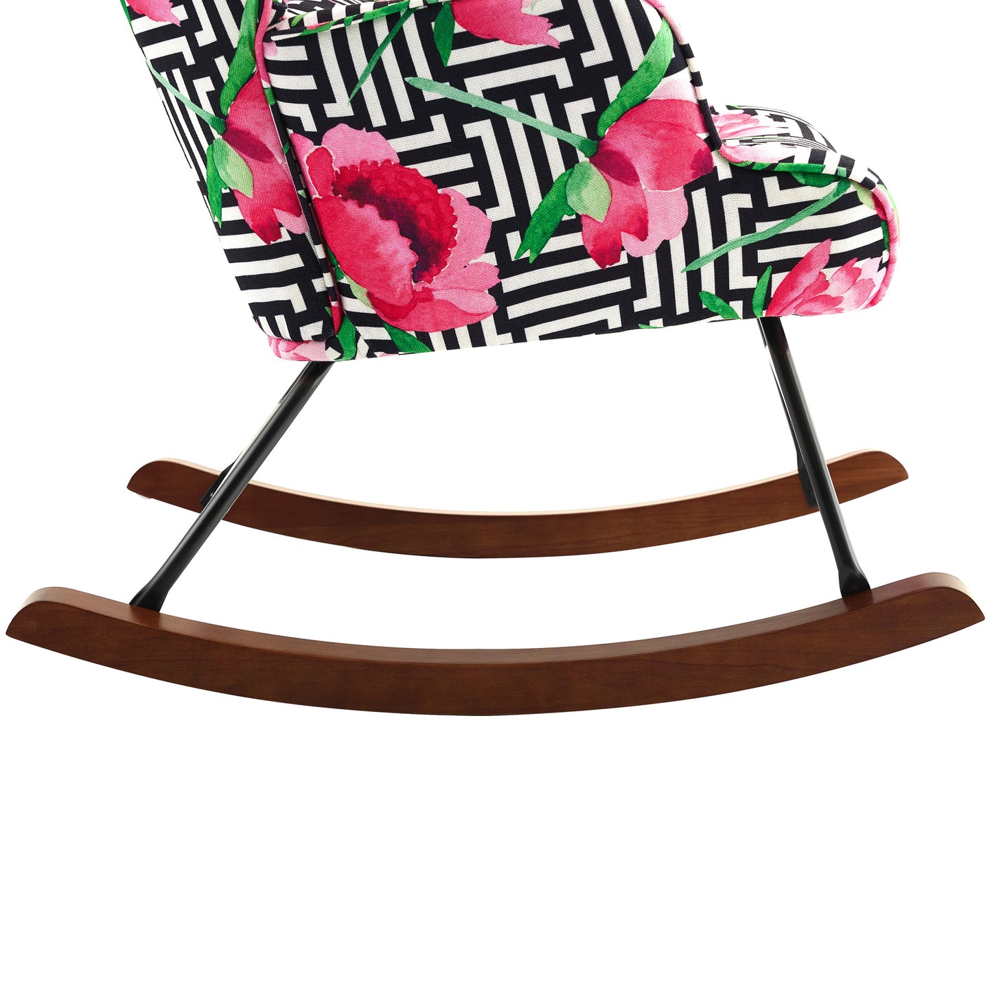 Cadeira de Balanço HomeMiYN com Banco Acompanhante (87x66x90cm - Metal/Madeira - rosa)