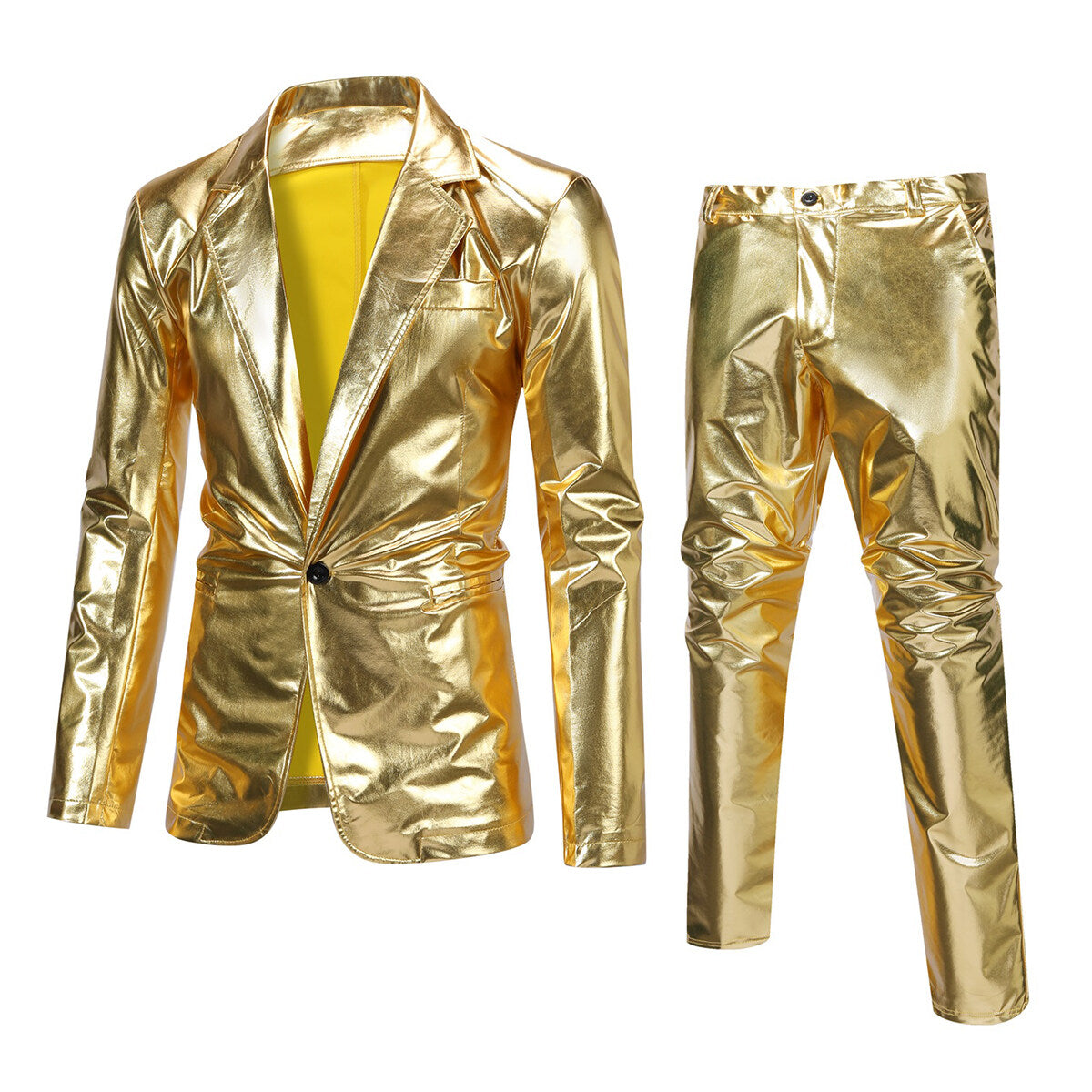 YFFUSHI Mens 2Pce Suit Glossy Shiny Tuxedo Waterproof Blazer and Pants
