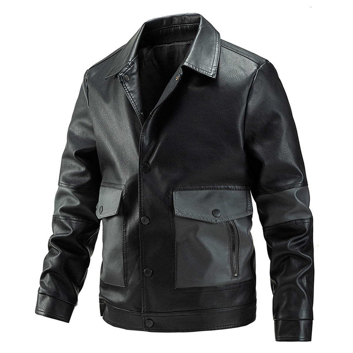 YFFUSHI Mens Colourblock Lapel Leather Jacket