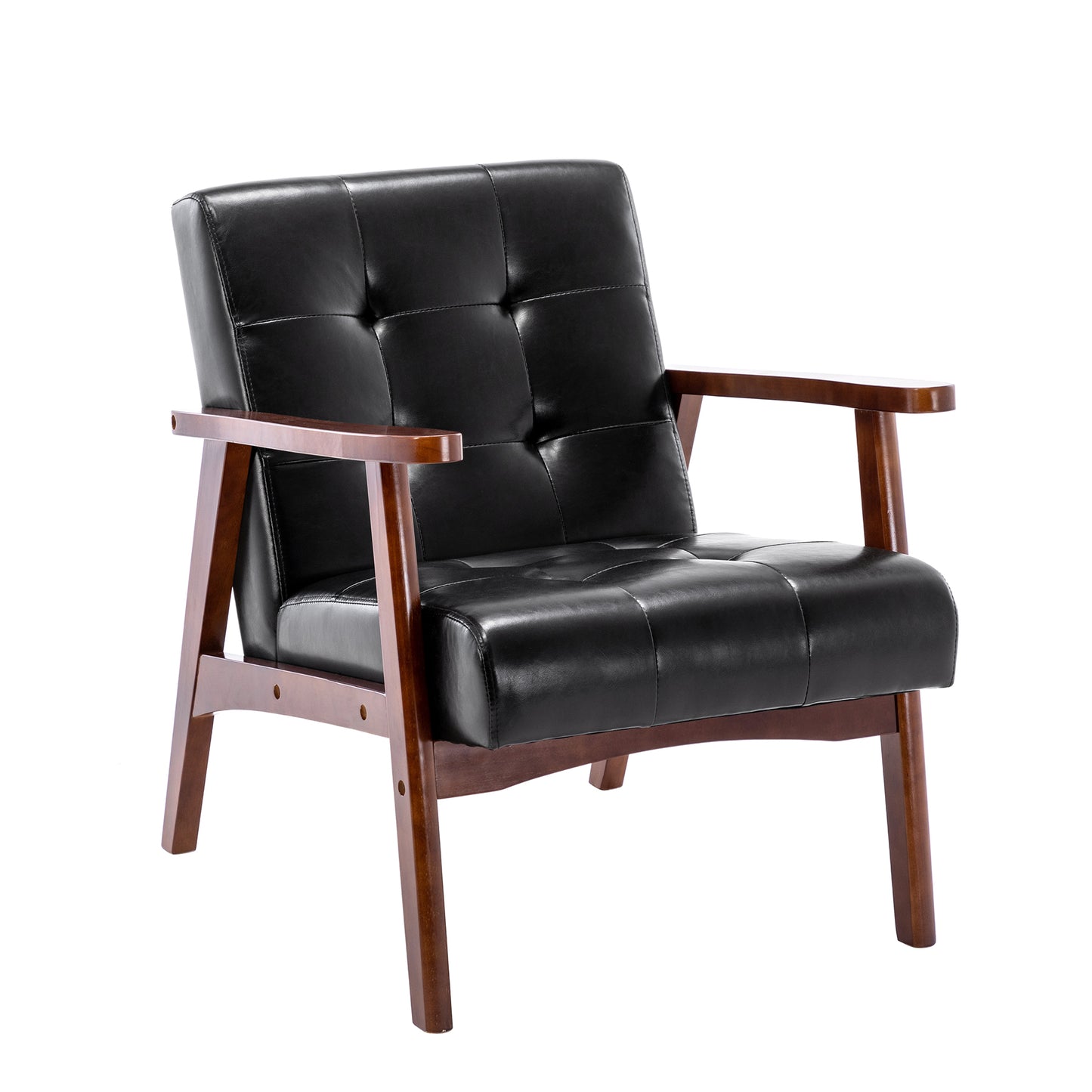 Medieval Vintage Armchair - Faux Leather with Wooden Armrests - Hardwood Frame - Black Gothic Style Chair