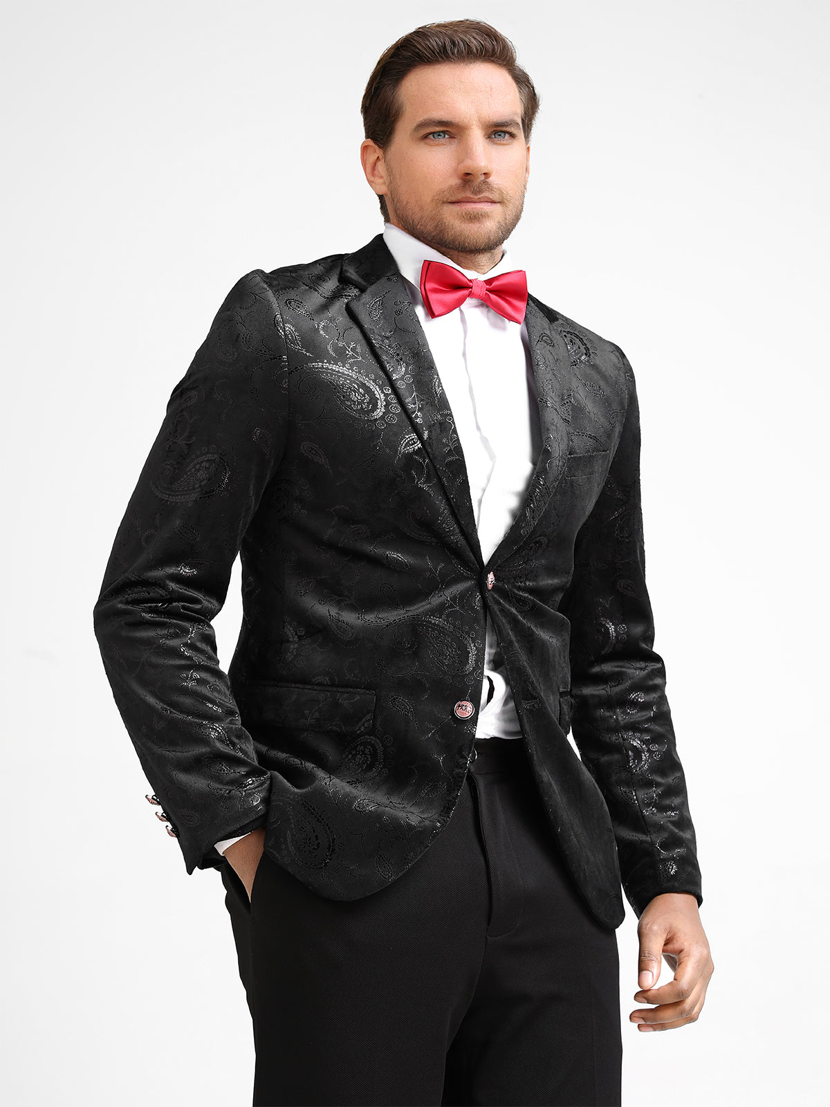 Cloudstyle Men's Dress Floral Suit Notched Lapel Slim Fit Stylish Blazer Dress Golden Suit
