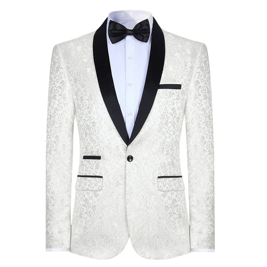 YFFUSHI Mens Formal Dress Blazer Slim Fit 1 Button Shawl Collar Printed Casual Suit Jacket